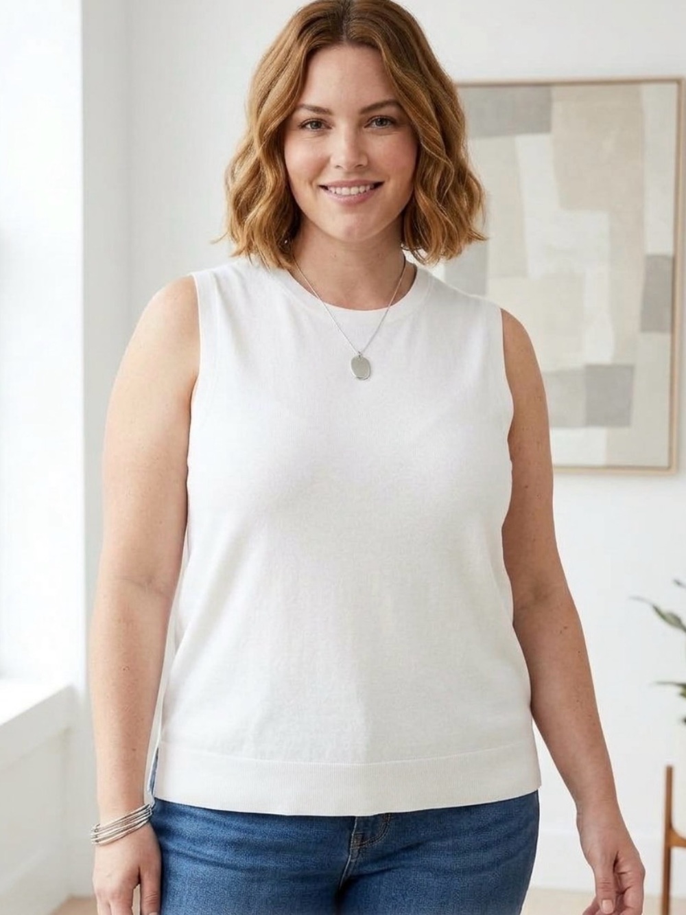 J.CREW Women's White Cotton
Knit Scoop Neck Sleeveless Shell
Tank 3X B0375 NWT